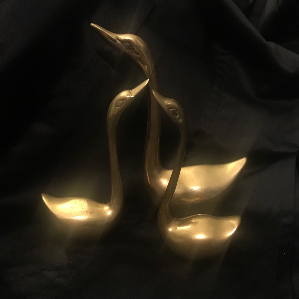Mid Century Modern Brass Swan Family